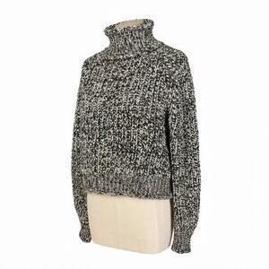 H&M Black White Marled Chunky Knit Turtleneck Sweater Size Medium